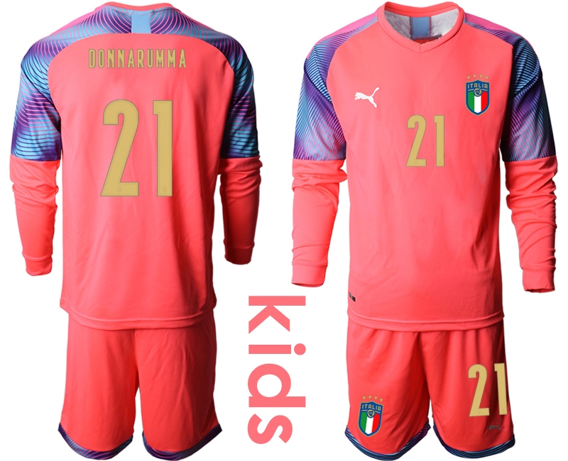Youth 2021 European Cup Italy pink Long sleeve goalkeeper #21 Soccer Jersey